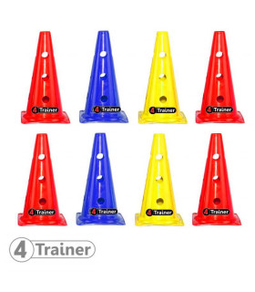 Balise x8 Multicolore - 30cm - Rouge, Jaune, Bleu - Percée 12 Trous - 4TRAINER