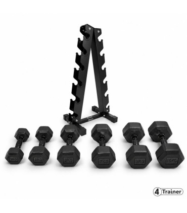PACK HALTÈRES - 1 à 10KG avec Rack - 6 Paires (1, 3, 5, 7, 9, 10kg)  - 4TRAINER