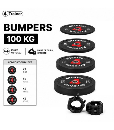 PACK BUMPER PLATES 100KG - Disques Olympiques 50mm - 4 Paires (5, 10, 15, 20 kg)