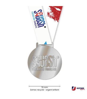 Médaille FFSquash Argent en zamac recyclé – 70 mm