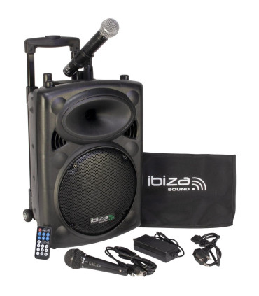 ENCEINTE SONO PORTABLE AUTONOME AVEC USB-MP3, REC, VOX, BLUETOOTH ET 2 MICROS - LOTRONIC